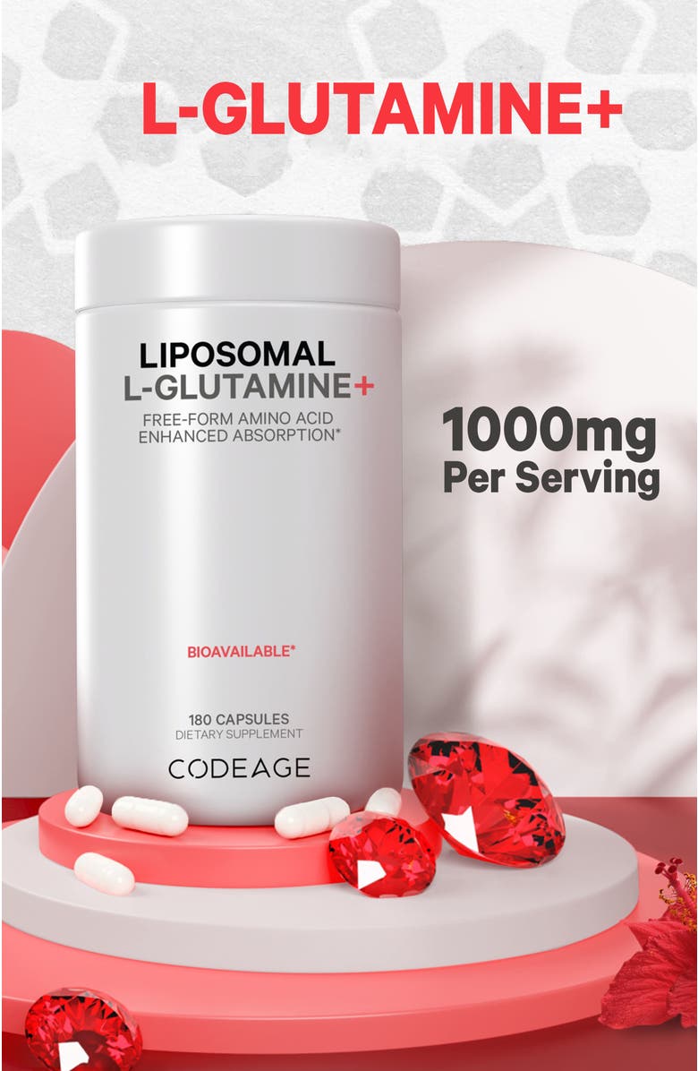 Codeage Liposomal L-Glutamine 1000mg Capsules Supplement, Alternate, color, White
