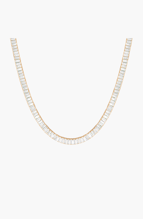 Lab Grown White Sapphire Baguette Tennis Necklace - 27ct