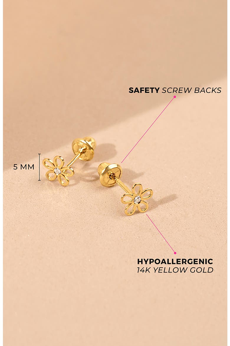 14k Clear Cubic Zirconia Flower Earrings, Alternate, color, Gold