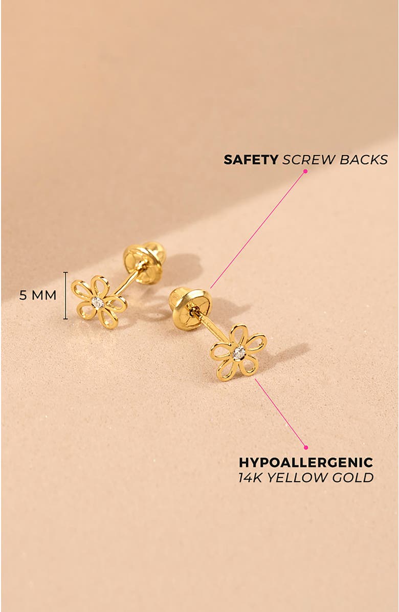 In Season Jewelry 14k Clear Cubic Zirconia Flower Earrings, Alternate, color, Gold