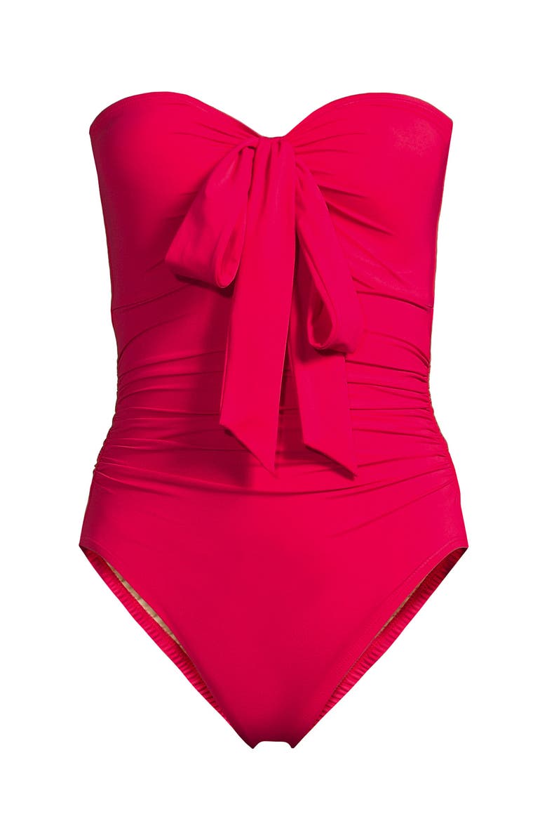 Lands' End Slender Suit Multi-Way Bandeau High Leg One Piece Swimsuit, Alternate, color, Coral Ruby