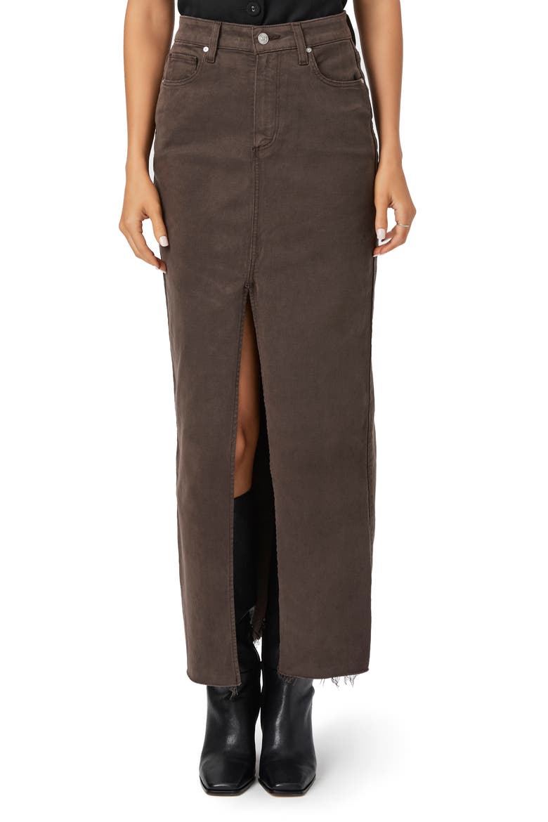 Angela Raw Hem Denim Maxi Skirt, Main, color, VINTAGE CHOCOLATE RAISIN