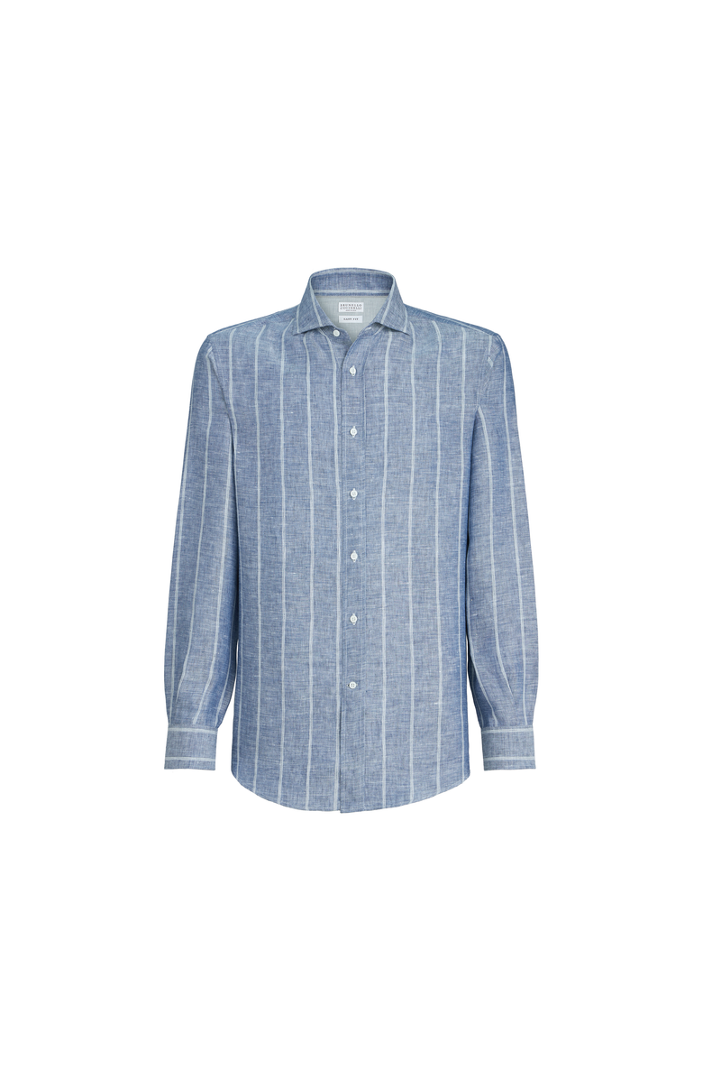 Brunello Cucinelli Striped twill shirt, Main, color, Denim