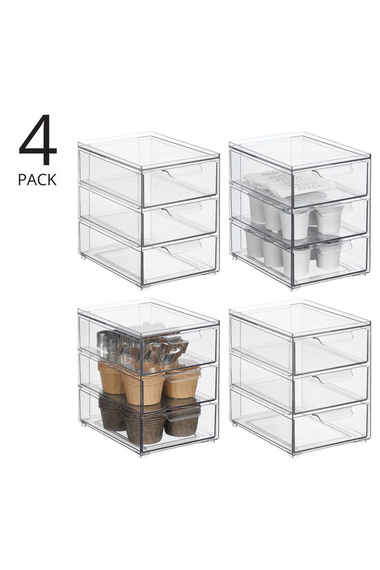 iDesign 3-Drawer Stackable Organizer for Kitchen or Pantry - Set of 4 - Clear, Alternate, color, Clear