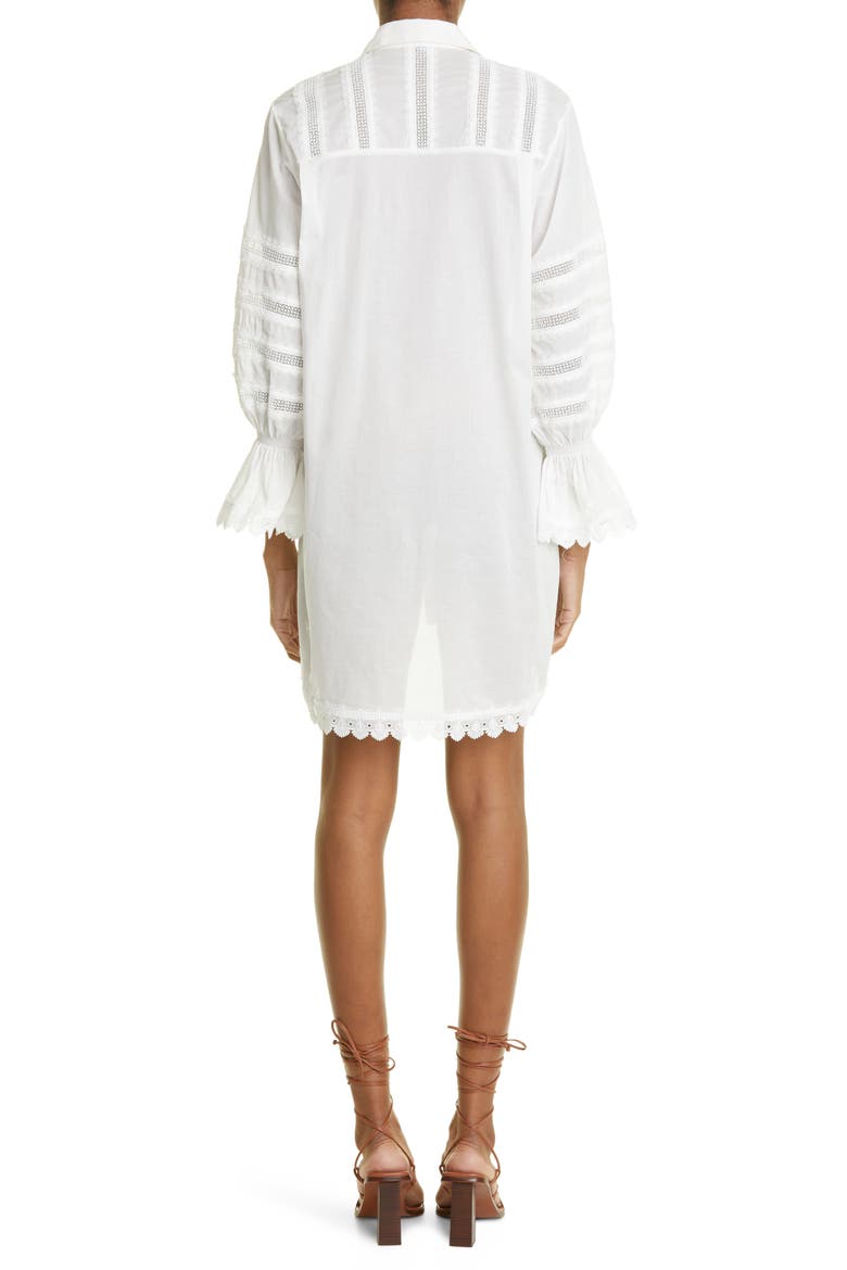 Catalana Lace Inset High-Low Cotton Tunic Shirt, Alternate, color, WHITE