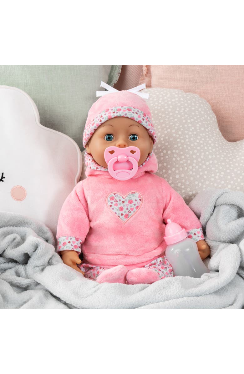 Bayer Design First Words Baby, Pink Hearts Hoodie Outfit, 15 Inch Soft Body Doll, Toddler 18mo+, Alternate, color, Multicolored