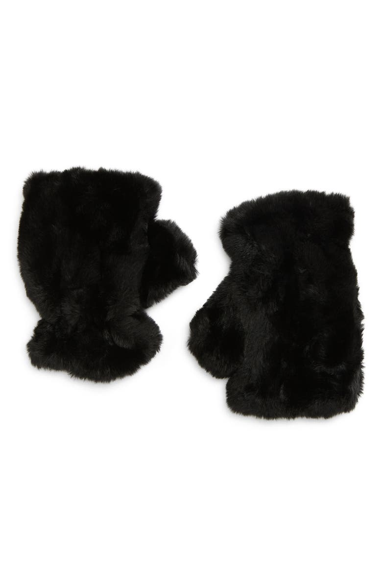 Apparis Ariel Faux Fur Mittens, Main, color, Noir