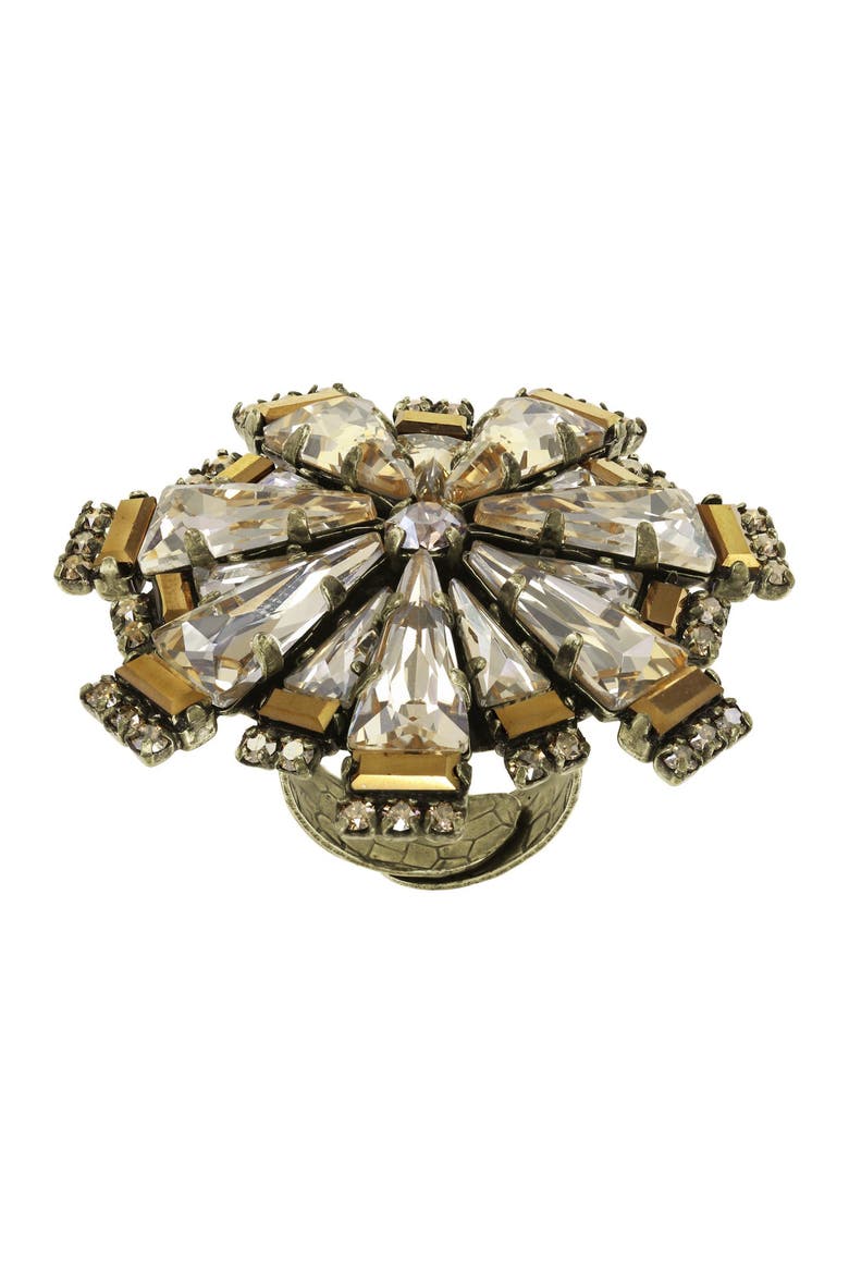 Spikes and Pearls Crystal Statement Ring, Main, color, Beige/white / Antique Brass