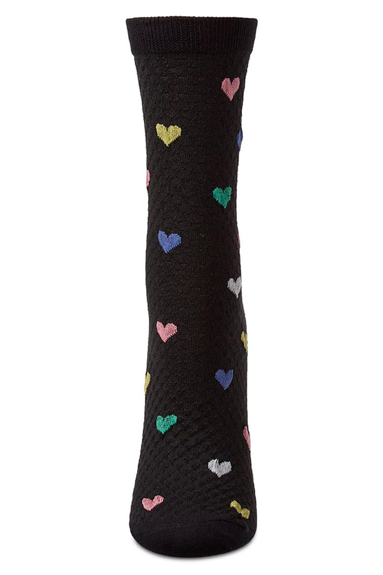 Colorful Hearts Cotton Blend Crew Socks, Alternate, color, BLACK