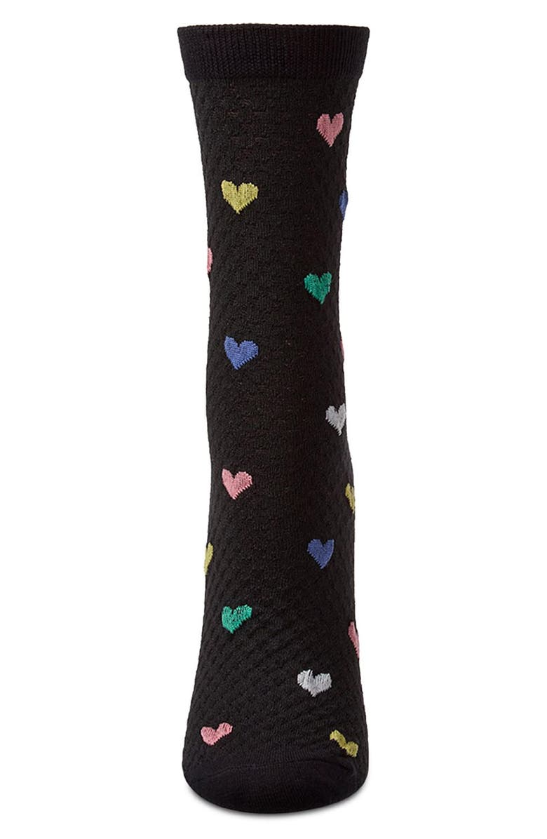 MeMoi Colorful Hearts Cotton Blend Crew Socks, Alternate, color, Black