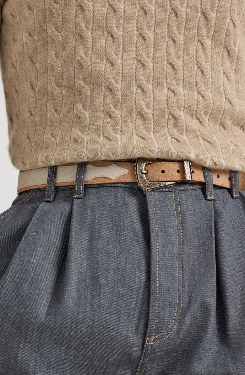 Brunello Cucinelli Reversed calfskin belt, Alternate, color, Light Brown