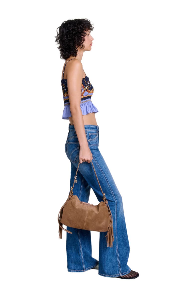 maje Embroidered flared jeans, Alternate, color, 