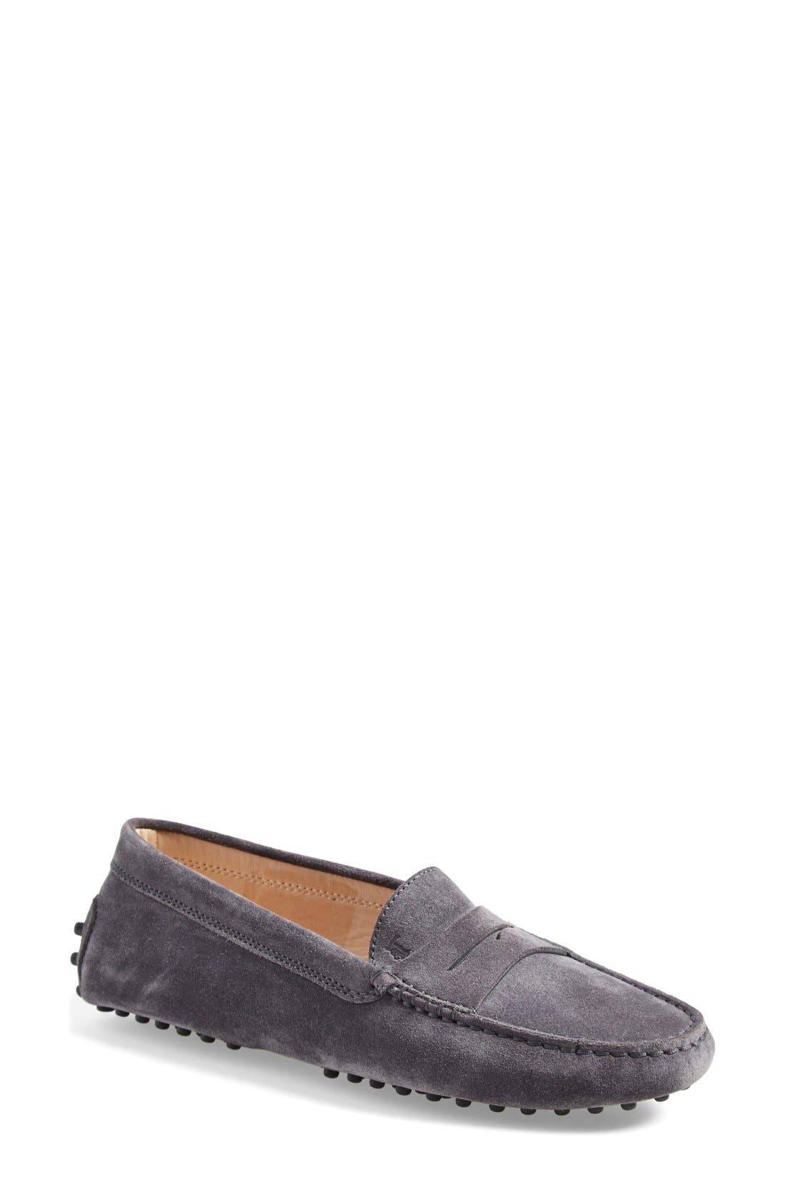 Gommini Driving Shoe, Main, color, GREY SUEDE