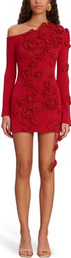 Cult Gaia Kaela Floral Appliqué One-Shoulder Long Sleeve Sweater Minidress