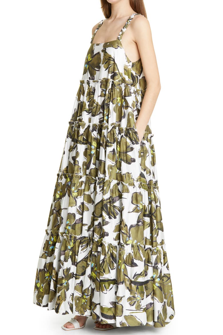 Oasis Horizon Floral Tiered Cotton Maxi Sundress, Alternate, color, HORIZON OLIVE FLORAL