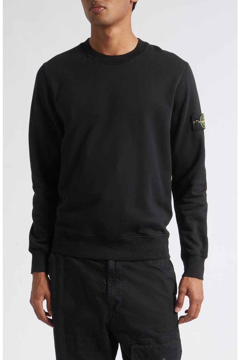 Compass Logo Patch Cotton Crewneck Sweatshirt, Main, color, V0029 BLACK