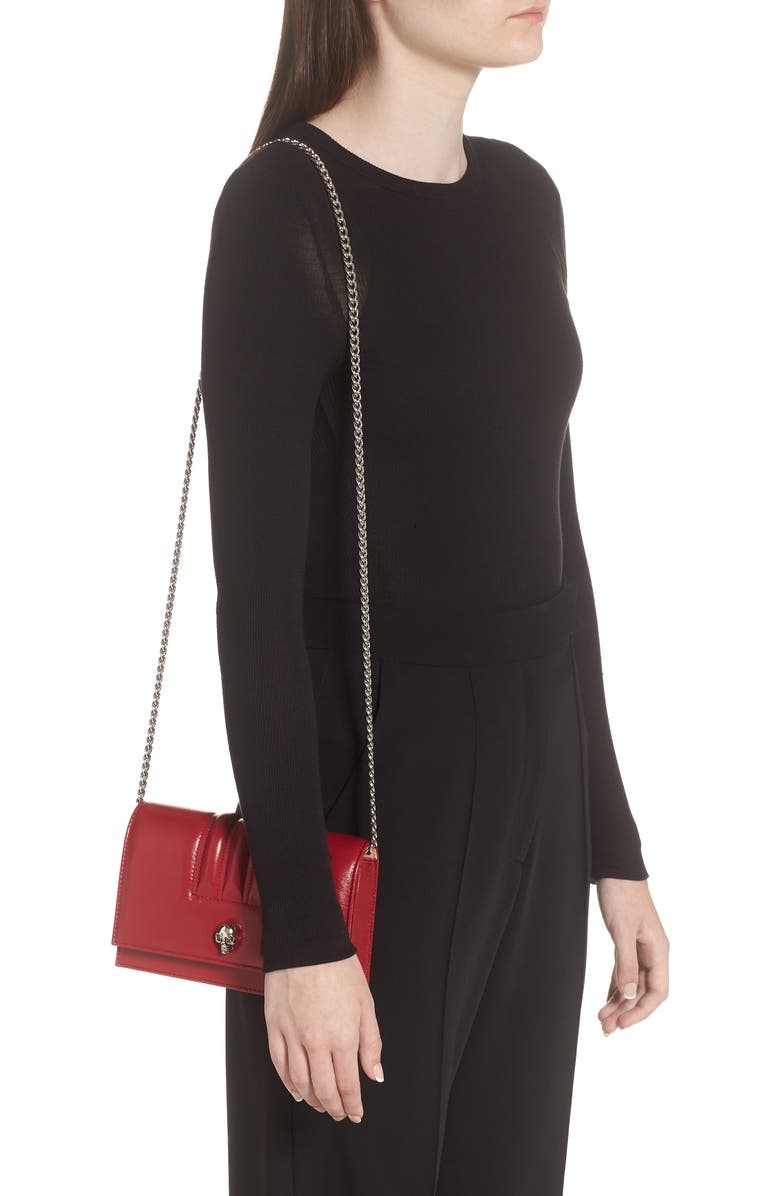 McQueen Small Skull Quilted Lambskin Bag, Alternate, color,