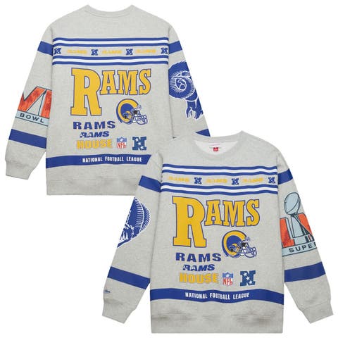 Men's Mitchell & Ness  Heather Gray Los Angeles Rams All Over Print Vintage Fleece Crewneck Sweatshirt