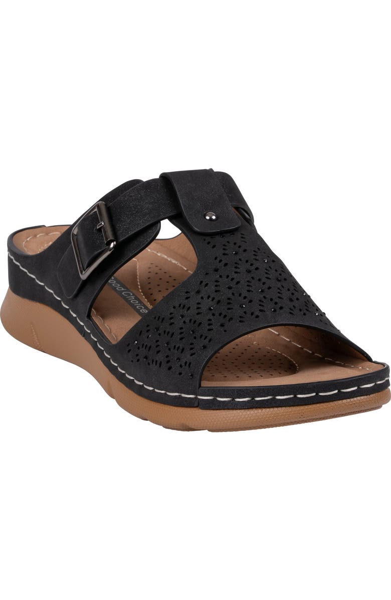 GOOD CHOICE NEW YORK Loni Platform Wedge Sandal, Main, color, Black