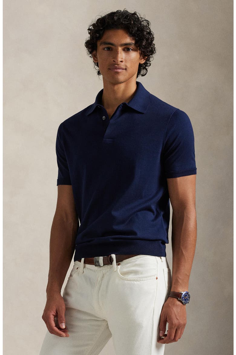 Rib Trim Cotton Polo, Alternate, color, BRIGHT NAVY
