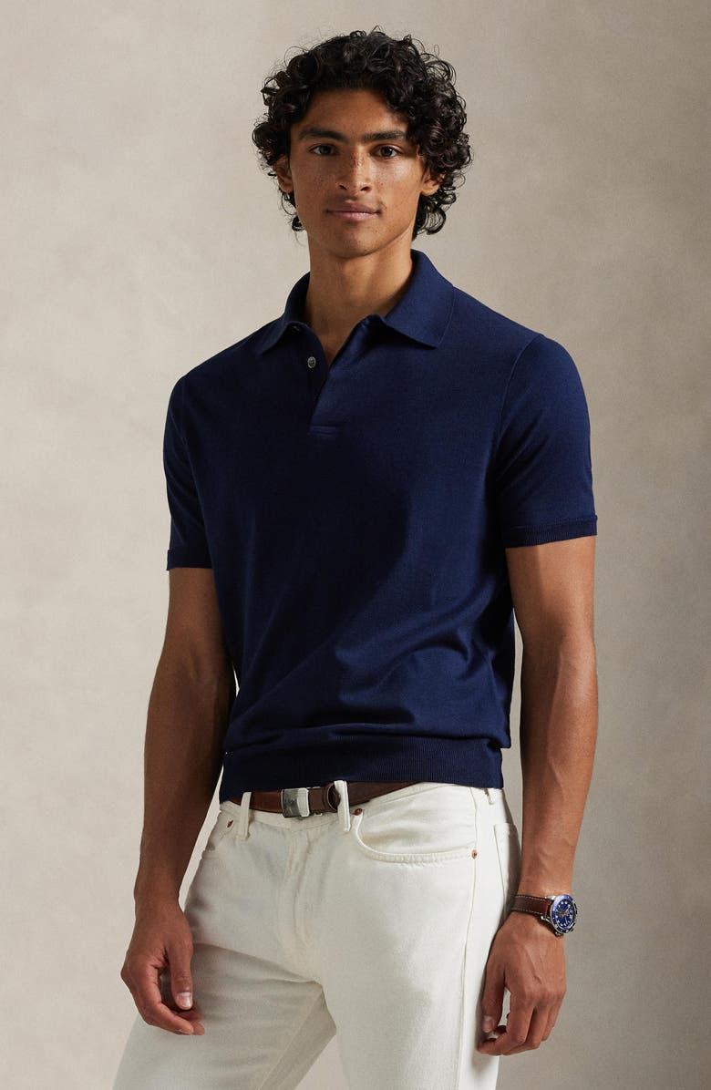 Polo Ralph Lauren Rib Trim Cotton Polo, Alternate, color, Bright Navy