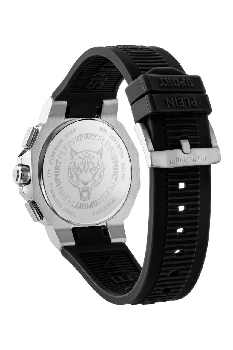 Titan Three Hand Quartz Silicone Strap Watch, 46mm, Alternate, color, STAINLESS STEEL/BLACK