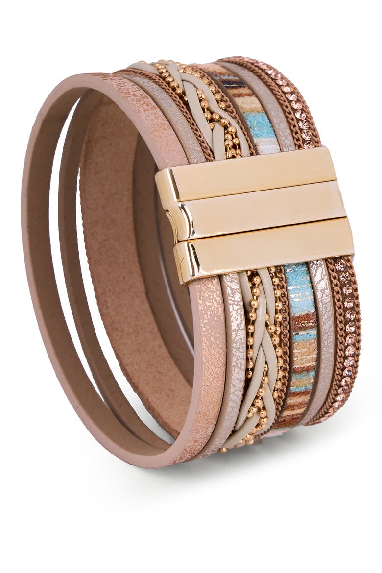 Braided Faux Leather Wrap Bracelet, Alternate, color, BEIGE