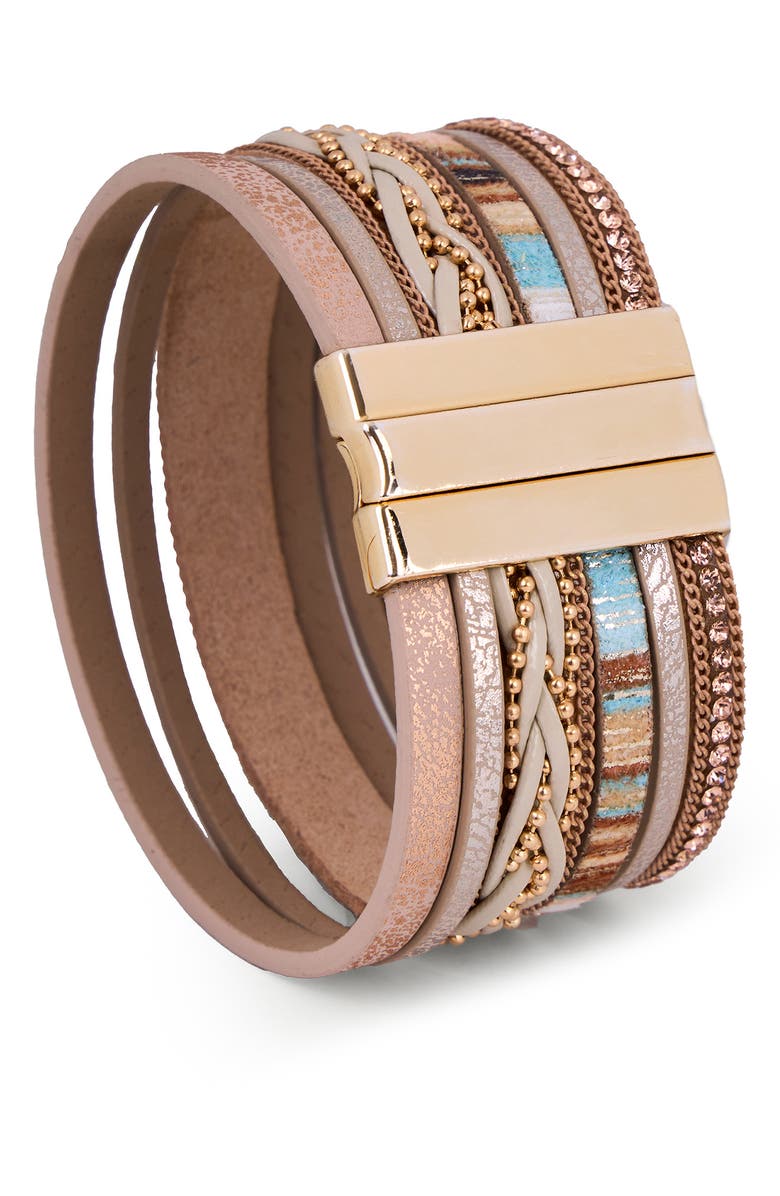 SAACHI Braided Faux Leather Wrap Bracelet, Alternate, color, 