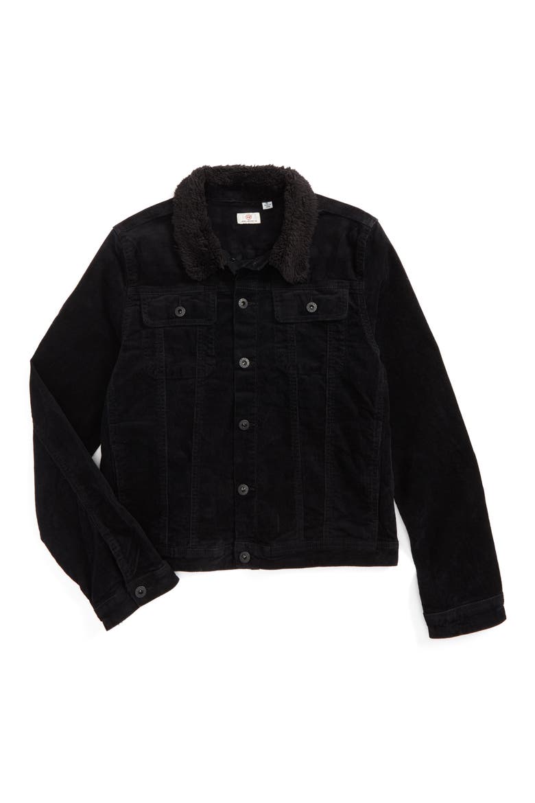 ag adriano goldschmied Brody Plush Collar Corduroy Jacket Collar, Main, color, BLACK