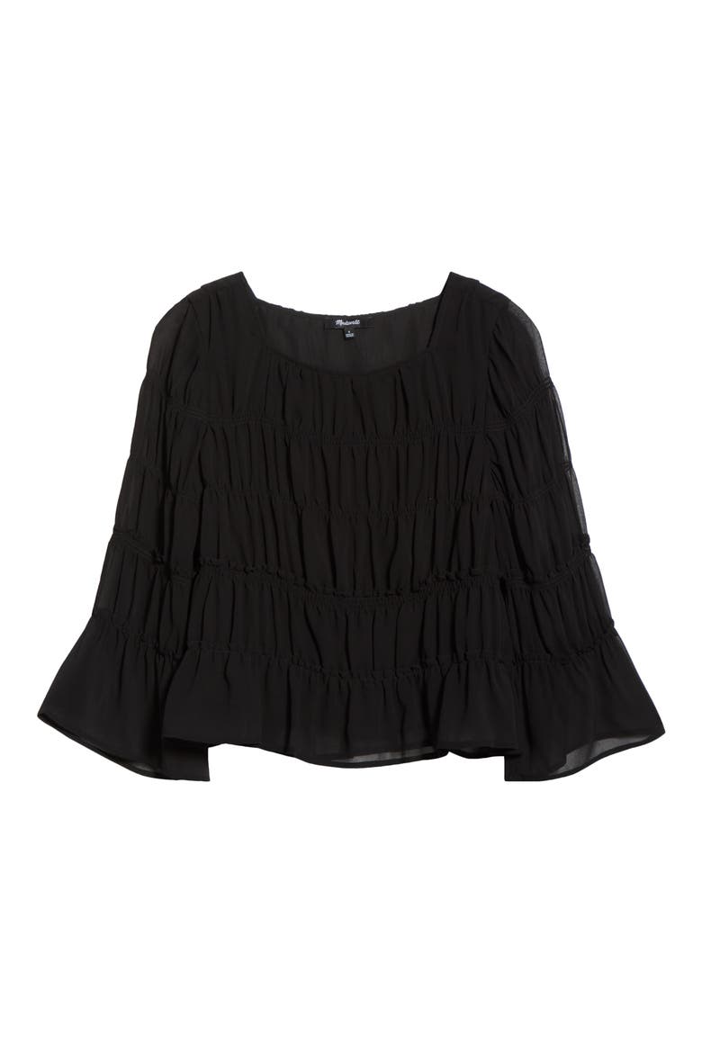 Square Neck Tiered Top, Alternate, color, JET BLACK