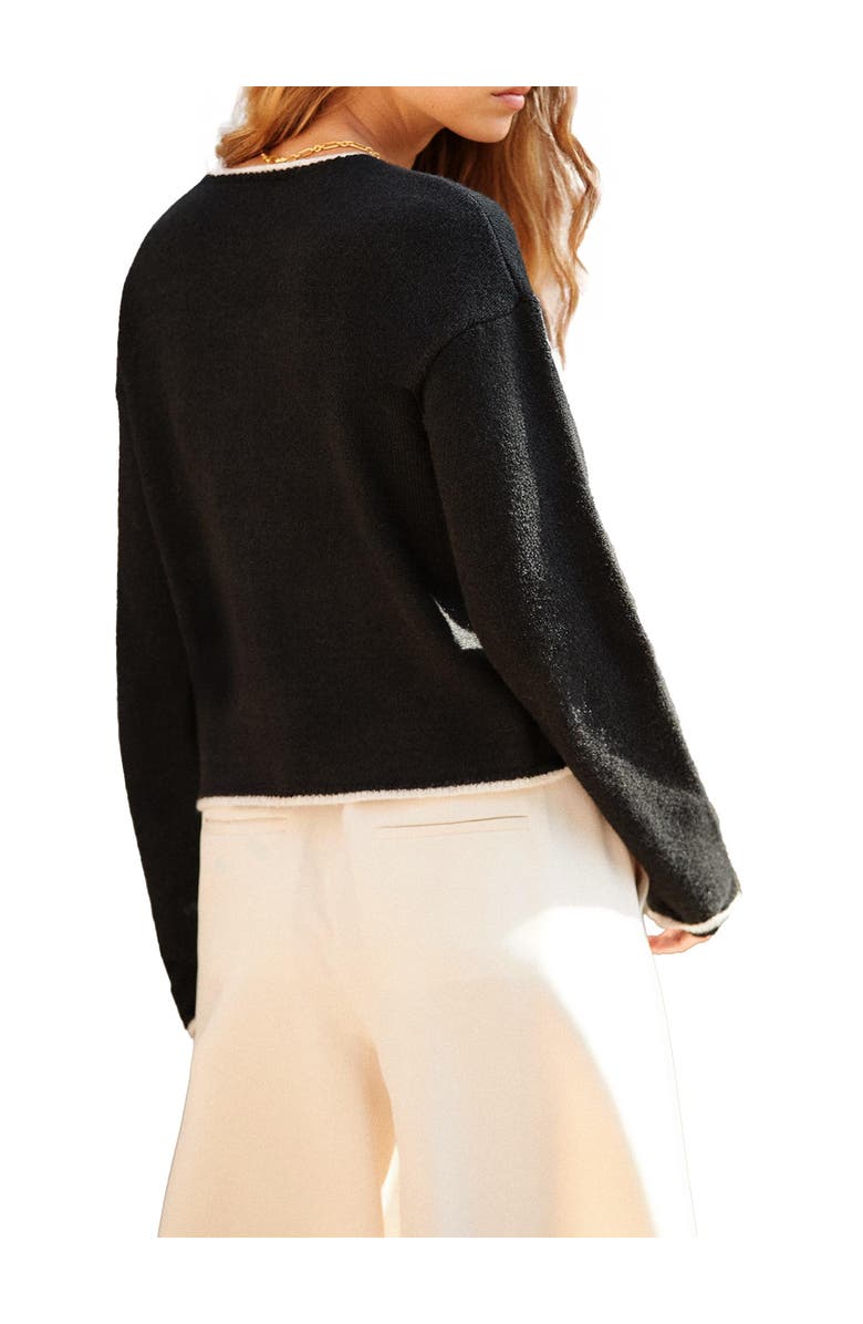 Ro&Zo Long Sleeve Crew Neck Contrast Cardigan, Alternate, color, Black