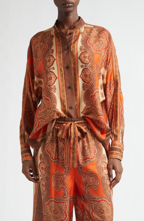 Mahon Paisley Print Habutai Silk Button-Up Shirt (Regular & Petite)
