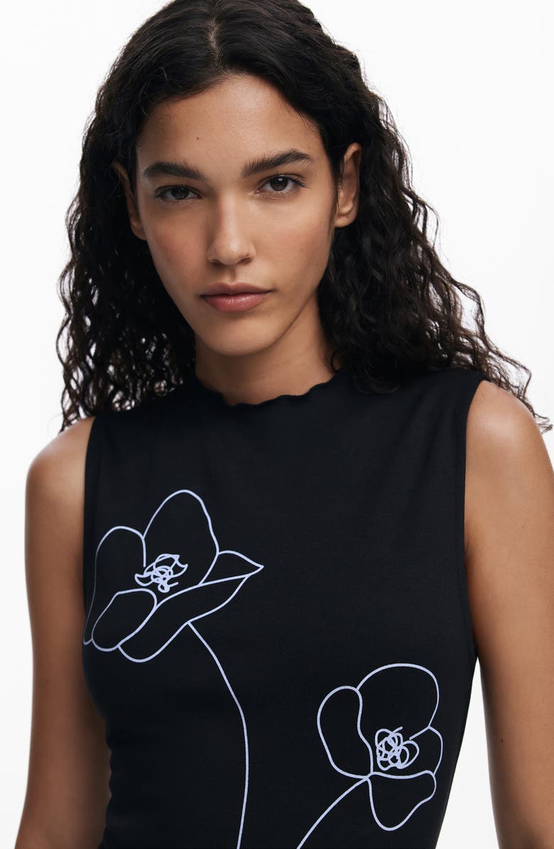 Desigual Floral Print Sleeveless Bubble Hem Minidress, Alternate, color, Black