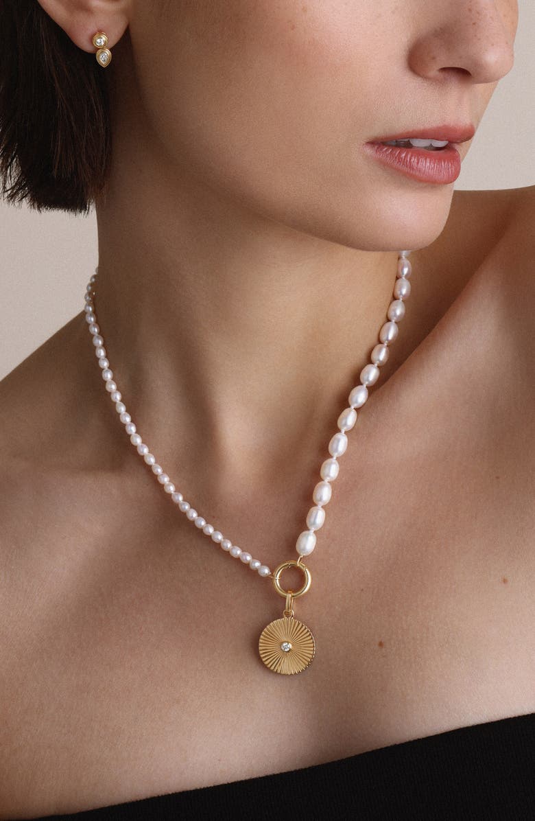 Adina Reyter Half-Half Freshwater Pearl Necklace, Alternate, color, 14K Yellow Gold