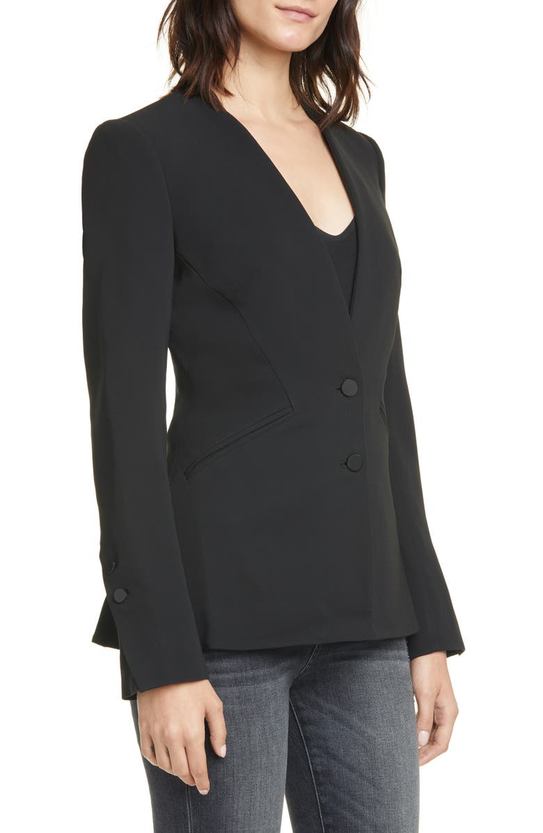 Simkhai Jonathan Simkhai Lace Trim Combo Crepe Basque Jacket, Alternate, color, 