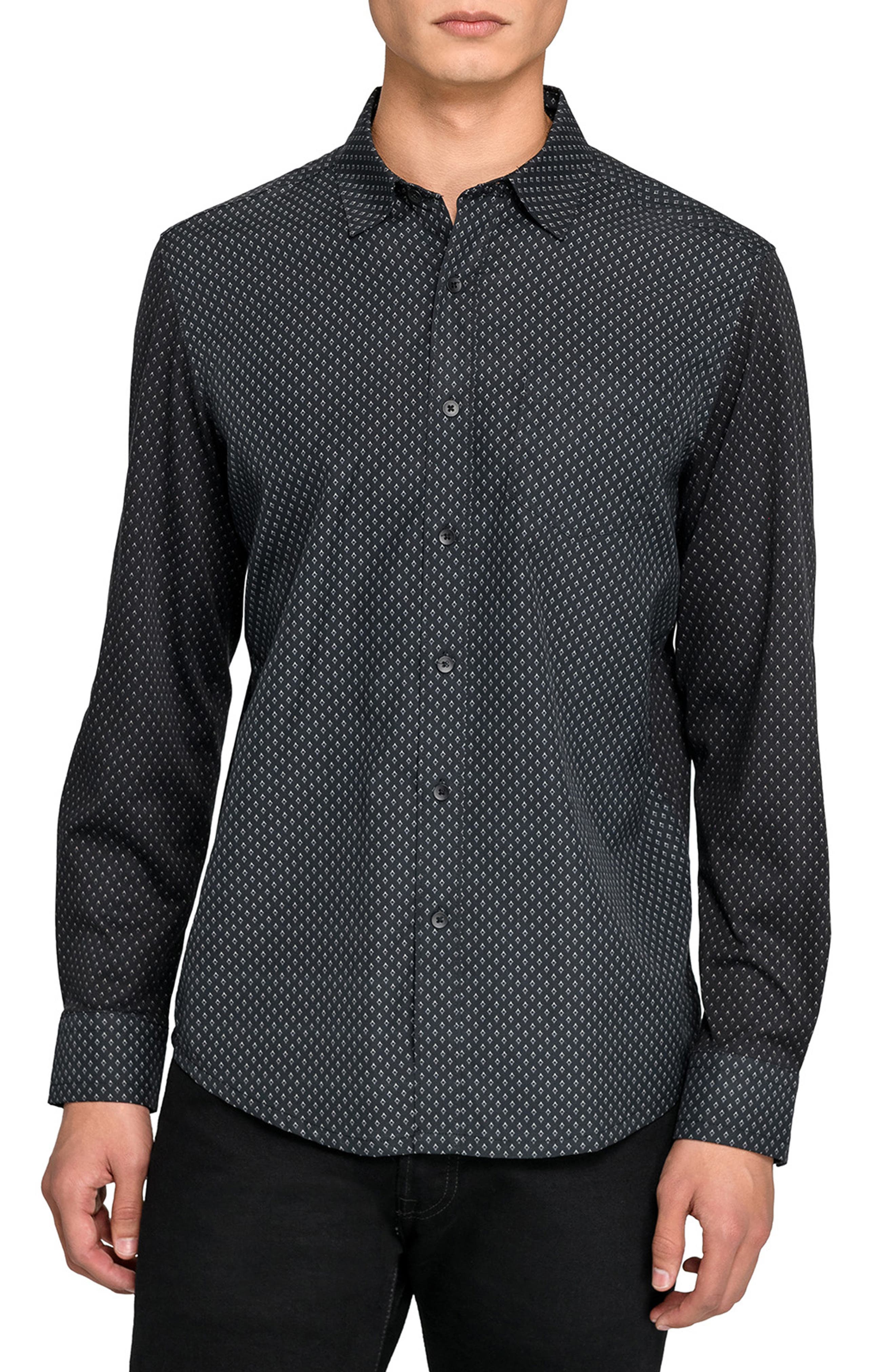 Wrk W.r.k Reworked Slim Fit Black Diamond Print Cotton Button-up Shirt