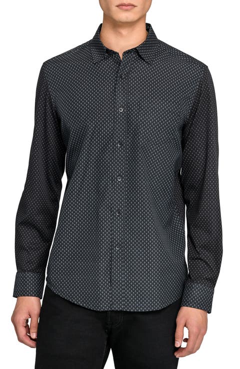 Reworked Slim Fit Black Diamond Print Cotton Button-Up Shirt