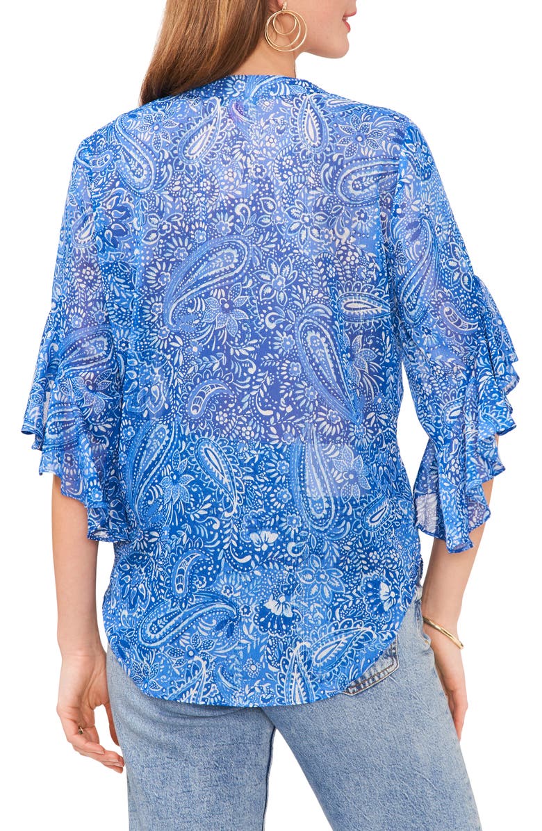 Vince Camuto Metallic Paisley Flutter Sleeve Top, Alternate, color,