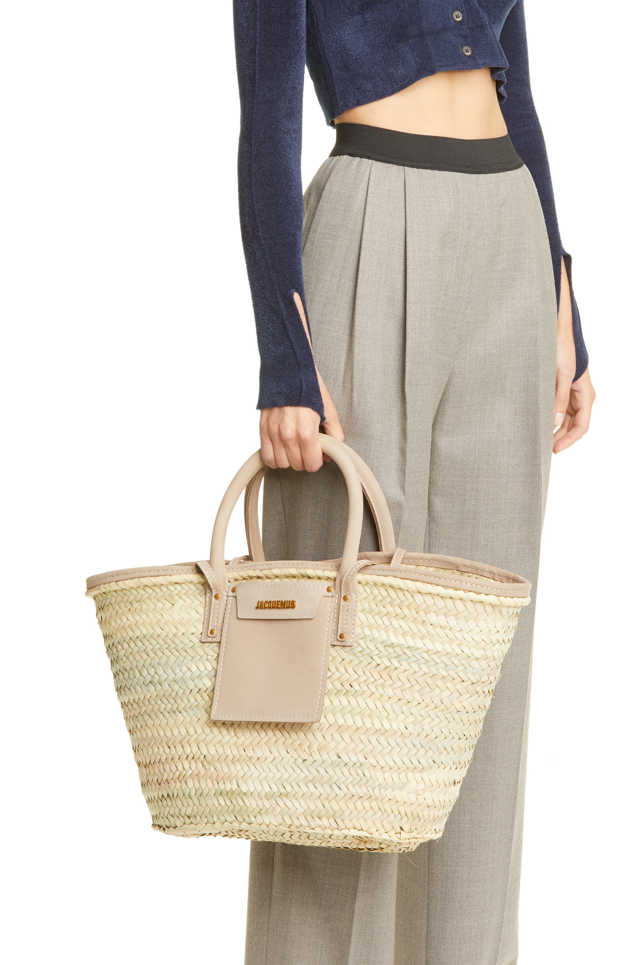 Jacquemus Le Panier Soleil Straw & Leather Tote, Alternate, color, 