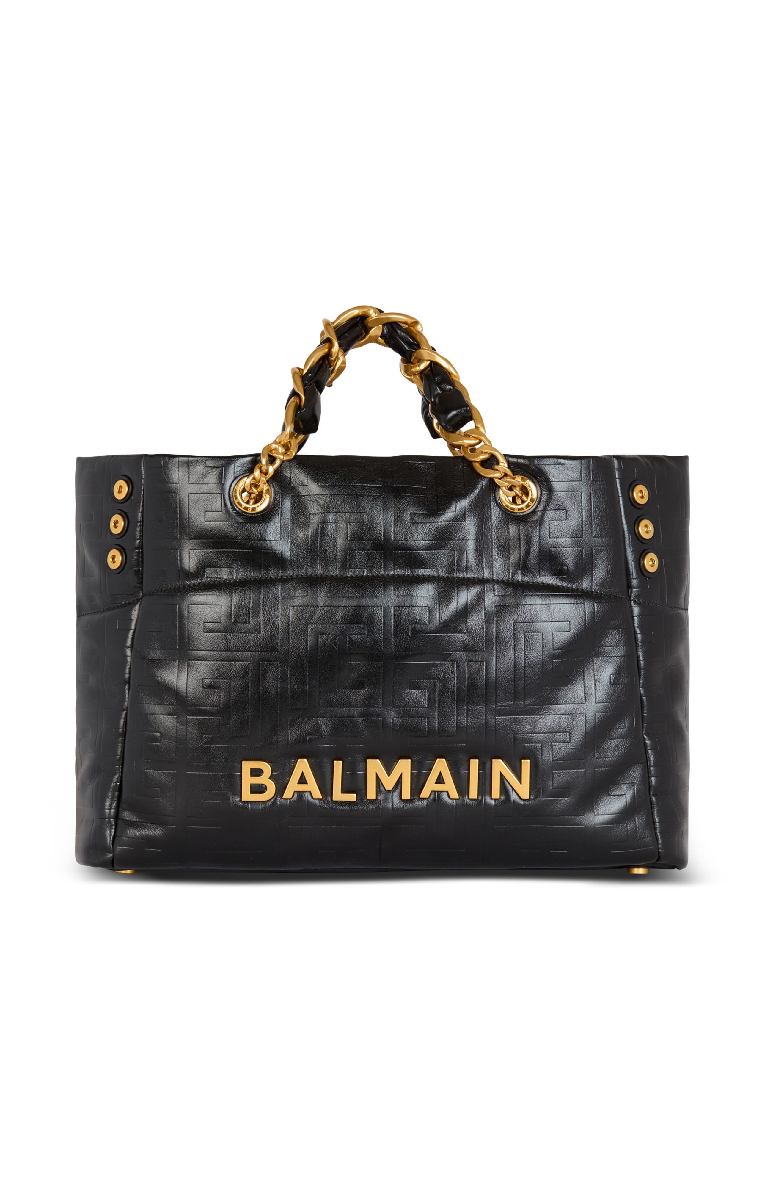 Balmain 1945 Soft crackled leather tote bag, Main, color, Black