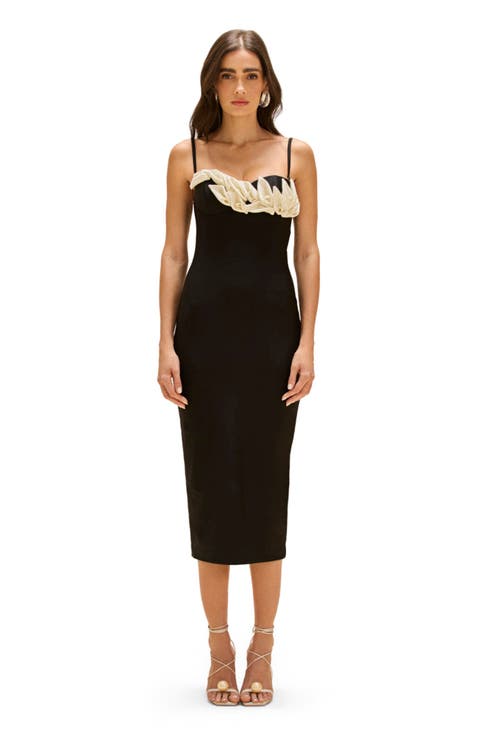 Selene Mesh Flower Applique Midi Dress
