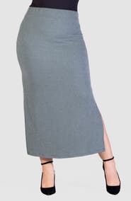 24seven Comfort Apparel Rib Midi Skirt