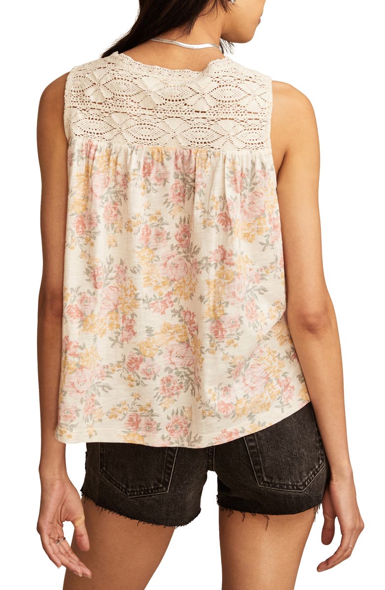 Lucky Brand Floral Lace Trim Sleeveless Top, Alternate, color, 