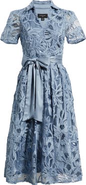 Tahari ASL Sequin Soutache Lace Cocktail Midi Dress