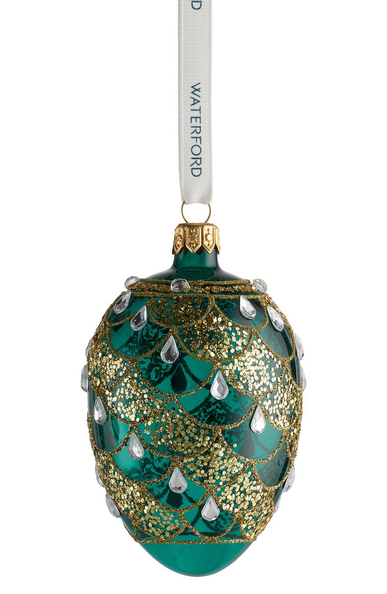 Waterford Holiday Heirlooms Green & Gold Oval Glass Ornament, Alternate, color, Multi