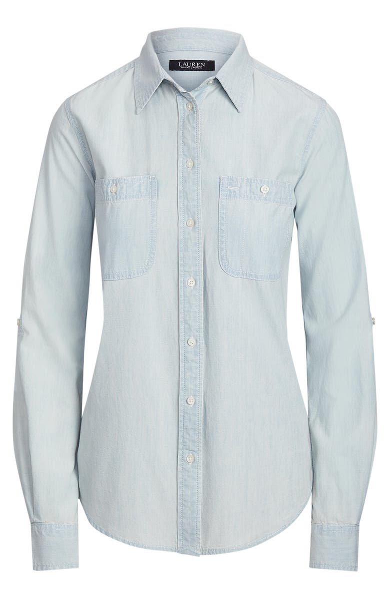 Lauren Ralph Lauren Relaxed Fit Cotton Roll Tab Sleeve Button-Up Shirt, Alternate, color, 