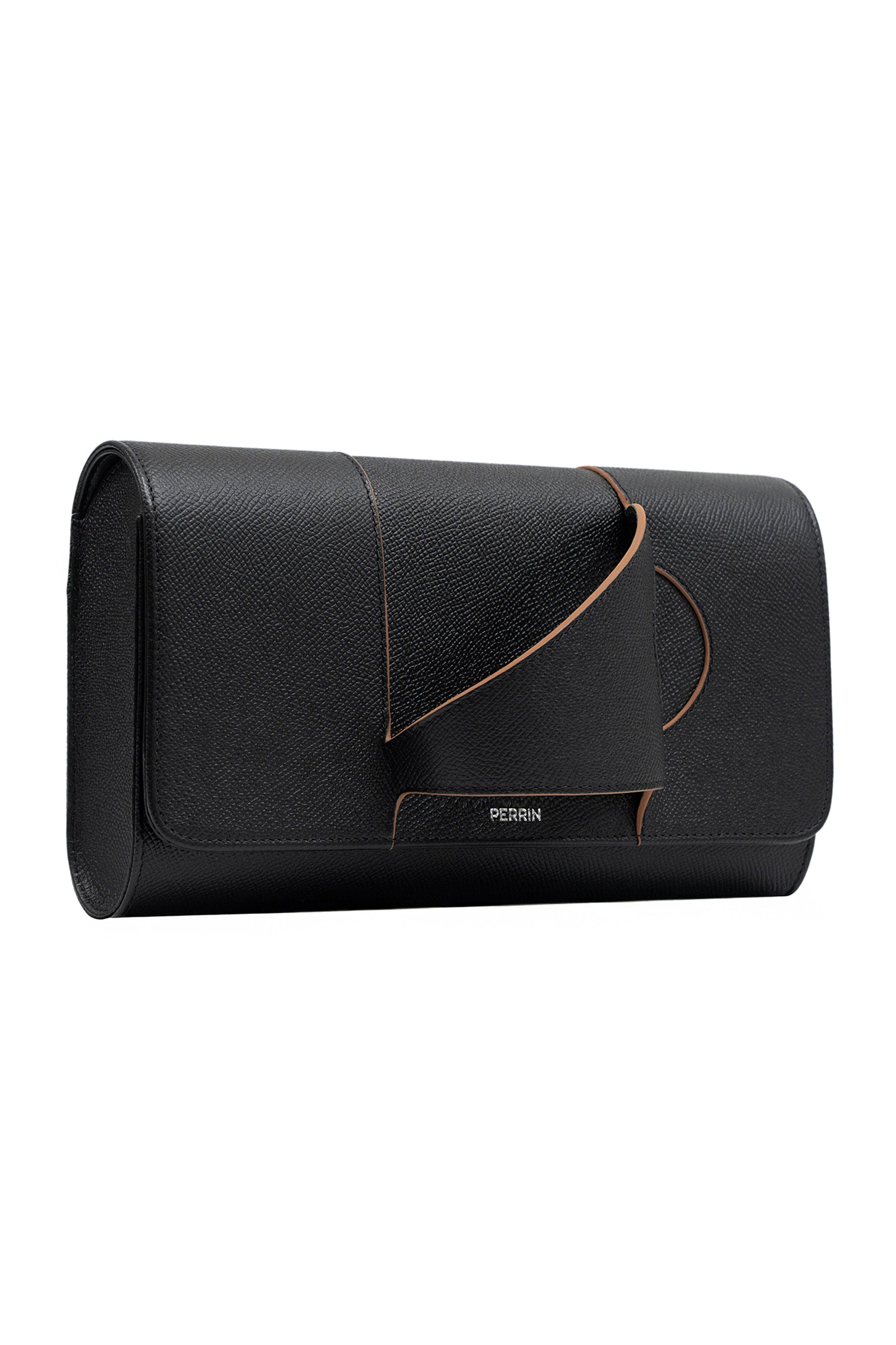 PERRIN PARIS L'Asymetrique Clutch, Alternate, color, Black / Caramel