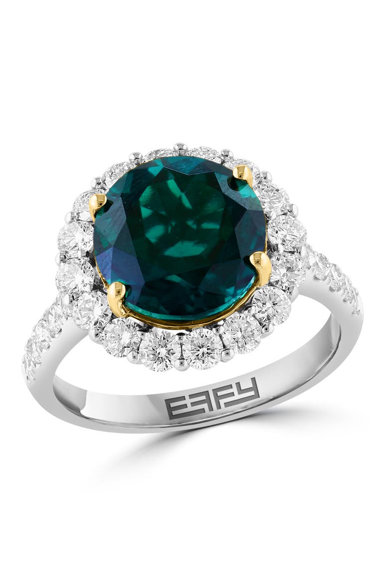 14K White & Yellow Gold Lab Grown Diamond & Lab Grown Emerald Statement Ring, Main, color, Hematite and FW Blush Pearl