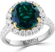 EFFY 14K White & Yellow Gold Lab-Grown Emerald & Diamond Halo Ring