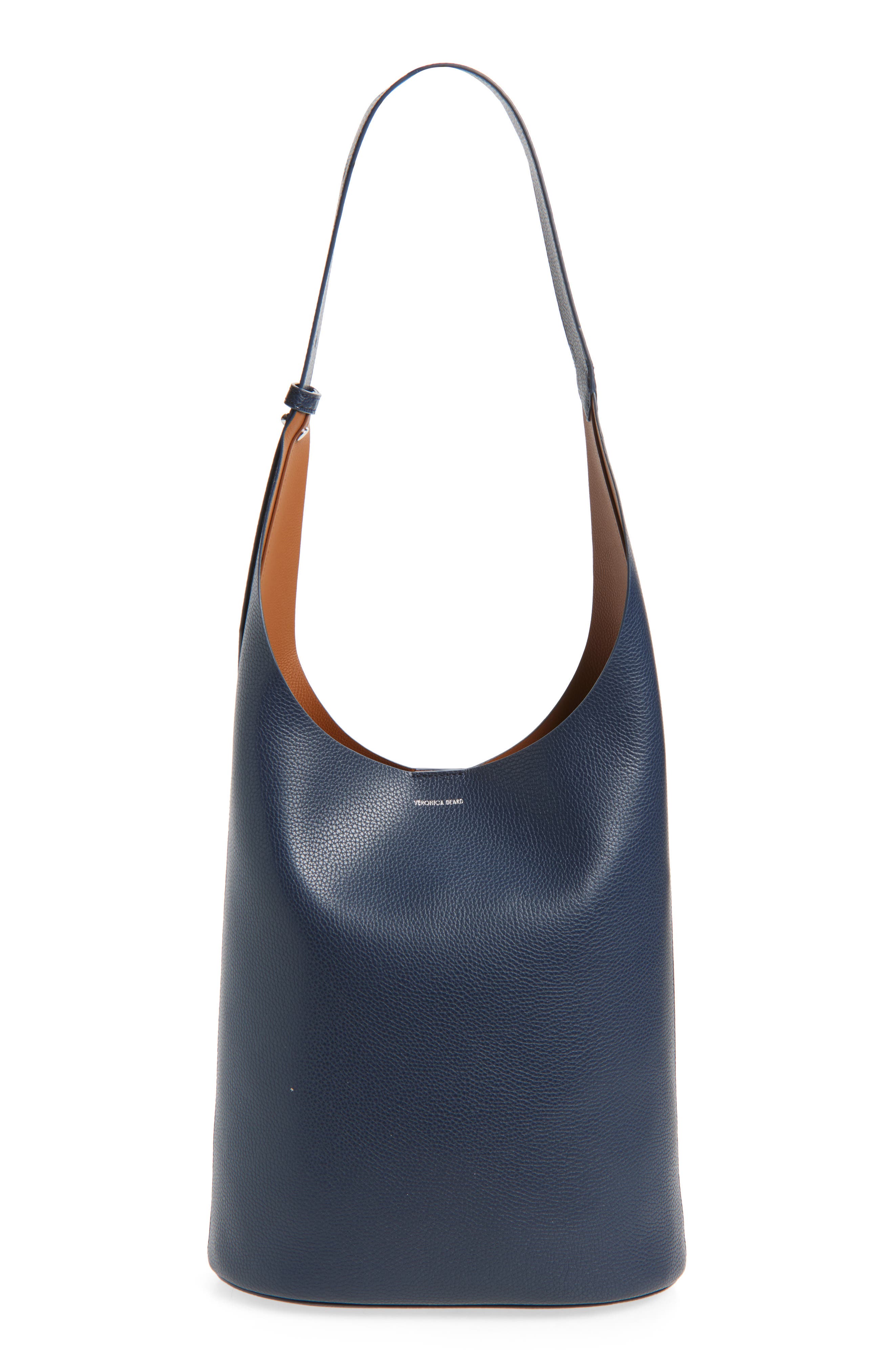 Veronica Beard Large Loop Leather Shoulder Bag, Main, color, Navy Hazelwood